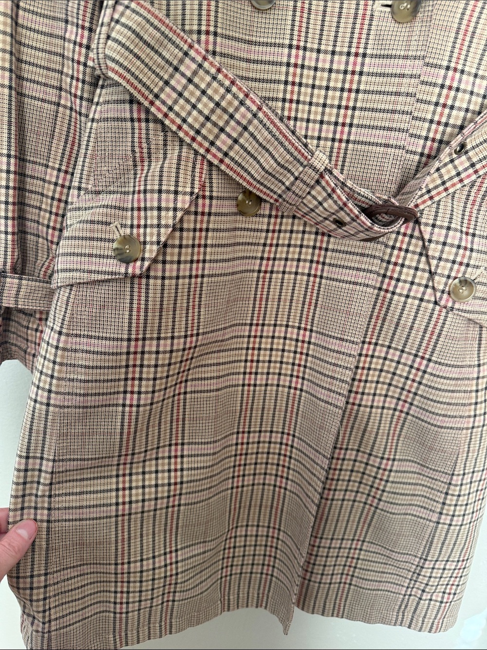 Express Design Studio Plaid Double-Breasted Trench Coat - Pink/Tan small - Picture 5 of 11